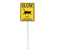 Geroclonup Cartello con gatto lento che attraversa il gatto con paletto, cartello per esterni, 20 x 30 cm, cartello da cortile, antiruggine, in alluminio, per giardino, prato, strada, esterno