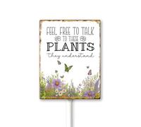 Geroclonup Cartello da giardino Sentiti libero di parlare con queste piante, con paletto, in alluminio, antiruggine, resistente allo sbiadimento, decorazione per prato per esterni, 11,7 x 15,2 cm
