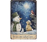 Geroclonup Cartello natalizio con pupazzo di neve e animali con scritta "Do You See What I Sede", cartello in metallo per la decorazione della parete della casa, decorazione natalizia, 14 x 20 cm