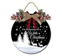 Geroclonup Cartello natalizio con scritta in inglese "I'm Dreaming of a White Christmas Sign for Front Door Christmas Decoration Xmas Wooden Hanging Indoor Outdoor Home Portico Window Decor 28 CM