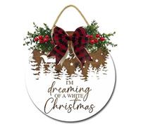 Geroclonup Cartello natalizio con scritta "Merry Christmas", cartello invernale con albero di Natale con scritta in inglese I'm Dreaming of a White Christmas Tree Sign Placca in legno per la