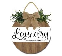 Geroclonup Cartello per lavanderia con scritta "Laundry The Never Ending Cycle", decorazione in legno divertente per lavanderia e accessori, targa decorativa in legno per casa, casa colonica, bagno,
