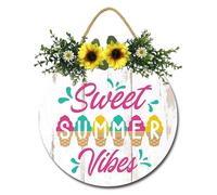 Geroclonup Cartello per porta estiva Sweet Summer Vibes per porta d'ingresso, cartello estivo per porta di benvenuto, cartello rustico in legno da appendere, ghirlanda estiva, decorazione per porta