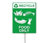Geroclonup Cartello "Recycle Food Only", 20,3 x 30,5 cm, per esterni, in alluminio, con pali in metallo, per proprietà private, prato, senza scarico di rifiuti