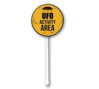 Geroclonup Cartello rotondo per area attività UFO, 23,4 x 23,4 cm, con paletto in metallo, cartello in alluminio, decorazione per prato e cortile, decorazione per giardino, esterni, casa