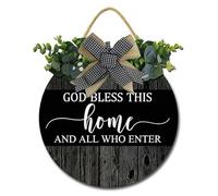 Geroclonup Christian Decor - Cartello per porta di benvenuto con scritta "Bless This Home and All Who Enter", 30 cm, rustico, da appendere, in legno, per la famiglia, regalo per l'inaugurazione della