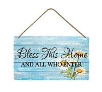 Geroclonup Decorazione da parete ispiratrice 20 x 30 cm in legno con versi della Bibbia Bless This Home and All Who Enter Wall Art Scripture Sign Daisy Decor per ufficio, camera da letto, bagno casa