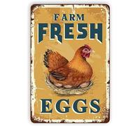 Geroclonup Farm Fresh Eggs - Targa in latta vintage con gallina, gallina, gallo, divertente, decorazione per esterni, decorazione per gli amanti dei polli, 20 x 30 cm