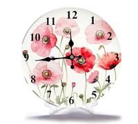 Geroclonup Home Decor Orologio da parete con fiore rosso Hello Spring 25 cm Orologio da parete rotondo a batteria silenzioso shabby chic decorazione da parete per soggiorno cucina camera da letto