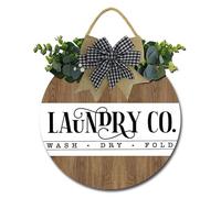 Geroclonup Laundry Co Wash Dry Fold cartello in legno fattoria lavanderia decorazione rustica rotonda in legno da appendere ghirlande per l'inaugurazione della casa, decorazione da parete interna 30 x