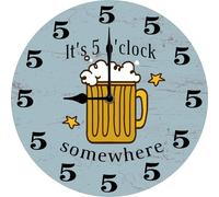 Geroclonup Orologio da parete con scritta "It's 5 O'Clock Somewhere Bar Funny Home Bar Decor, Beer Lover Gift, Man Cave Wall Art, Drink Station Sign, 25x25 CM Orologio da parete silenzioso Batteria