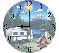 Geroclonup Orologio da parete da campeggio per camper, decorazione per campeggi, regali per camper decorazione per amanti del campeggio regali decorazione amanti del campeggio 25 x 25 cm rotondo legno