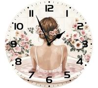 Geroclonup Orologio da parete in legno da donna con lancetta delle ore nera, 25,4 cm, rustico, silenzioso, in legno, rotondo, orologi da parete per il bagno, senza ticchettio, orologi retrò per la