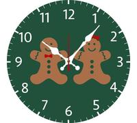 Geroclonup Orologio da parete natalizio a forma di omino di pan di zenzero, funzionamento a batteria, silenzioso, al quarzo, analogico, 25 cm, in legno, rotondo, decorazione divertente per casa
