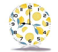 Geroclonup Orologio da parete rotondo con foglie di limoni estivi, silenzioso, senza ticchettio, funzionamento a batteria, 25 cm, decorazione per la casa per soggiorno, bagno, camera da letto, cucina