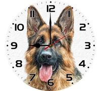 Geroclonup Orologio da parete rustico in legno a batteria, 25 cm, con pastore tedesco, per bagno, camera da letto, soggiorno, divertente, rotondo, analogico, senza ticchettio, silenzioso