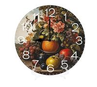 Geroclonup Orologio da parete vintage a forma di frutta, silenzioso, senza ticchettio, orologio rotondo a batteria ad acquerello vintage orologio da scrivania 25 cm al quarzo analogico silenzioso