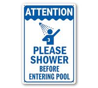 Geroclonup Piscina Cartello Attenzione Please Shower Before Entering Pool Sign 20 x 30 cm Cartello in alluminio antiruggine Decorazione da parete in metallo resistente alle intemperie cartello per