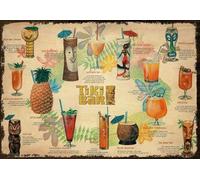 Geroclonup Poster vintage in metallo Tiki Bar Summer Cocktail Menu Targa in metallo retrò Art House Cafe Shop Bar Ristorante Decorazione da parete Placca in metallo Targa estiva 30 x 40 cm