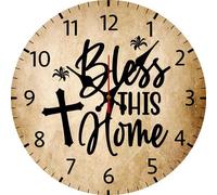 Geroclonup Regali cristiani per le donne Bless This Home orologio da parete ispiratore arte della Bibbia Versi orologio per la casa 30 cm retrò in legno silenzioso senza ticchettio a batteria