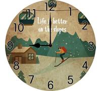 Geroclonup Regali di sci per gli uomini divertente orologio da sci decorazione da parete perfetta per cabina uomo grotta 25,4 cm piccoli orologi in legno a batteria silenzioso senza ticchettio