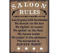 Geroclonup Saloon Rules Western Primitive Country Rustico Retro Shabby Chic Metallo Targa Garage Vintage Garden House Decorazione da Parete - 30 x 40 cm