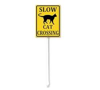 Geroclonup Segnale Slow Down Cat Crossing con paletto, 20 x 30 cm, in alluminio, antiruggine, per esterni, decorazione da giardino, facile da installare, uso esterno