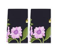 Geroclonup Set di 2 asciugamani da bagno con fiori retrò nordici, colore viola, morbidi, neri, per bagno, cucina, hotel, spa, decorazione, regalo, 61 x 40 cm