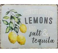 Geroclonup Targa in latta con scritta in lingua inglese ""When Life gives you Lemons Add Salt & Tequila"" (lingua italiana non garantita), decorazione per la casa, stile country, 20,3 x 30,5