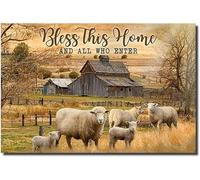 Geroclonup Targa in latta retrò divertente vintage con scritta "Bless This Home Sheep" (lingua italiana non garantita)
