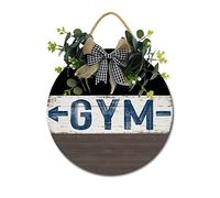 Geroclonup Targa in legno da appendere alla porta d'ingresso per palestra, con divertenti corone da appendere, rotonda, in legno rustico, per portico di casa, 40,5 x 30,5 cm