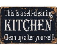 Geroclonup Targa in metallo 20 x 30 cm, con scritta in lingua inglese "This is a self-cleaning Kitchen Clean Up After Yourself", stile vintage, decorazione da parete per casa colonica, cucina,