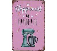Geroclonup Targa in metallo con scritta ""Happiness is Handmade"", stile vintage, decorazione da parete per cucina, casa, 20,3 x 30,5 cm