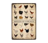 Geroclonup Targa in metallo retrò con galline, razze di scienze, cartello in metallo, cartello vintage per la decorazione di cortili, fattoria per la casa (30 x 40 cm)