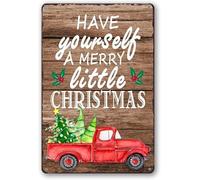 Geroclonup Targa in metallo vintage con scritta "Merry Christmas", decorazione da parete con camion rosso, con scritta "Have Yourself A Merry Little Christmas", per decorazioni per la casa e le