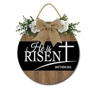 Geroclonup Targa per porta con scritta in inglese He is Risen, 30 cm, vintage, con scritta in lingua inglese "He is Risen", cartello religioso da appendere alla porta di Pasqua, per casa, casa, casa