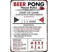 Geroclonup Targa vintage da parete in metallo, 30 x 40 cm, con regole della casa di Beer Pong