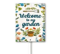 Geroclonup Welcome To My Garden Cartello con paletto, decorazione artistica da cortile, decorazione artistica per interni ed esterni, in alluminio, per cortile, sentiero, patio, cortile