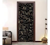 Geroglifici Egiziani Antichi Tridimensionali Adesivi per Porte Autoadesivo 90x210 cm Carta Parati Decorazione Della Casa Oro Impermeabili Adesivo della Porta per Soggiorno Cucina Camera da Letto