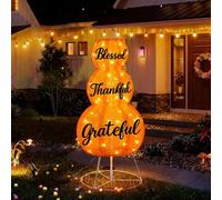 Gerrii Decorazione pieghevole a forma di zucca del Ringraziamento da 89 cm, a LED incorporata, a batteria, con scritta in inglese "Blessed Thankful Grateful Ringraziamento", decorazione esterna per