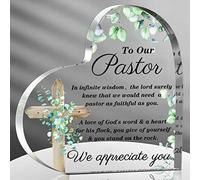 Gerrii Placca a forma di cuore in acrilico per pastore, regalo di ringraziamento per pastore, donne, predicatore, compleanno, pensione, ricordo per religiosi cristiani (foglia)