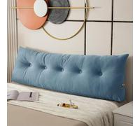 GeRRiT Cuscino per Schienale da Letto, Cuscino a Cuneo per Testiera in Formato Twin/King/Queen per Seduta sul Letto con Tasca Laterale, Cuscino Lungo di Supporto Dorsale (Blu, 180x40x12cm)