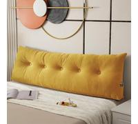GeRRiT Cuscino per Schienale da Letto, Cuscino a Cuneo per Testiera in Formato Twin/King/Queen per Seduta sul Letto con Tasca Laterale, Cuscino Lungo di Supporto Dorsale (Giallo, 80x40x12cm)