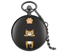 GeRRiT Display a cartoni animati Orologio da tasca retrò Movimento al quarzo Orologio a sospensione nero liscio Catena da tasca da 30 cm