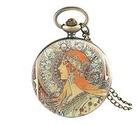 GeRRiT Elegante orologio da taschino al quarzo con design a faccia laterale di bellezza, ciondolo retrò, collana di gioielli, catena, orologio a ore