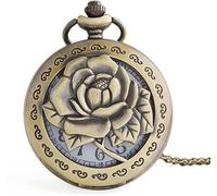GeRRiT Orologi da taschino classici vintage con ciondolo, collana per regali da donna. Orologio da taschino con pendente antico a forma di fiore rosa inciso, cavo e vivido