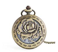 GeRRiT Orologi da taschino classici vintage con ciondolo, collana per regali da donna. Orologio da taschino con pendente antico a forma di fiore rosa inciso, cavo e vivido