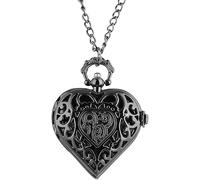 GeRRiT Orologio da tasca a forma di cuore romantico Collana in bronzo/argento/nero con pendente a catena Orologio da donna Regali souvenir per ragazze e donne