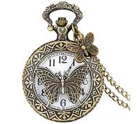GeRRiT Orologio da tasca con ciondolo a forma di farfalla, con fiori vintage, con collana e catena, con accessori