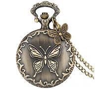 GeRRiT Orologio da tasca con ciondolo a forma di farfalla, con fiori vintage, con collana e catena, con accessori